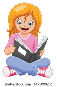 Vector illustration of a Kid Reading a Book
