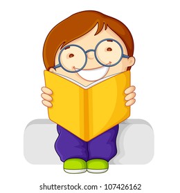 vector illustration of kid reading open book
