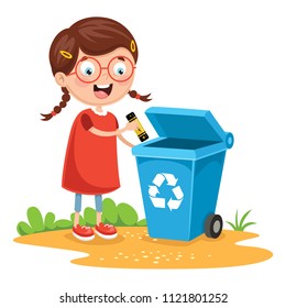 Vector Illustration Of Kid Recycling Battery