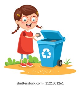 Vector Illustration Of Kid Recycling Trash