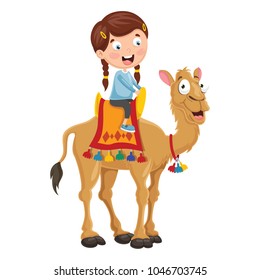 Vector Illustration Of Kid Riding Camel