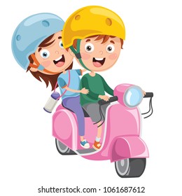 Vector Illustration Of Kid Riding Motorcycle