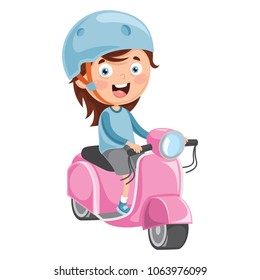 Vector Illustration Of Kid Riding Motorcycle