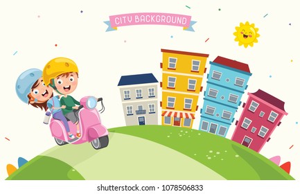 Vector Illustration Of Kid Riding Motorcycle