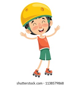 Vector Illustration Of Kid Roller Skating
