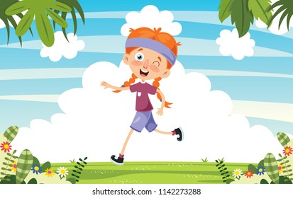 Vector Illustration Of Kid Running