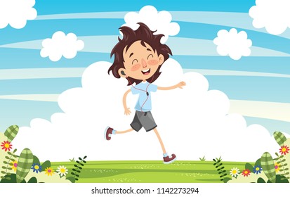 Vector Illustration Of Kid Running