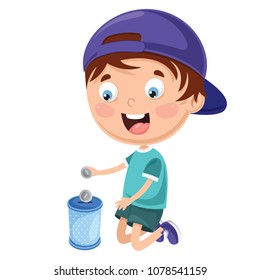 Vector Illustration Of Kid Saving Money