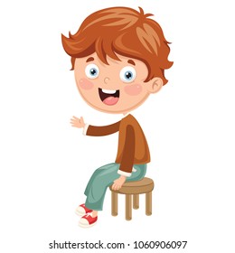 Vector Illustration Of Kid Sitting On Chair