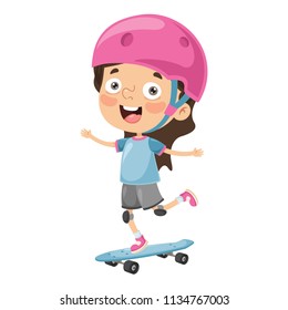 Vector Illustration Of Kid Skateboarding	
