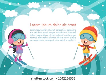 Vector Illustration Of Kid Skiing