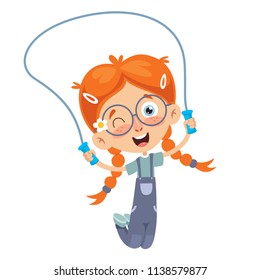 Vector Illustration Of Kid Skipping Rope