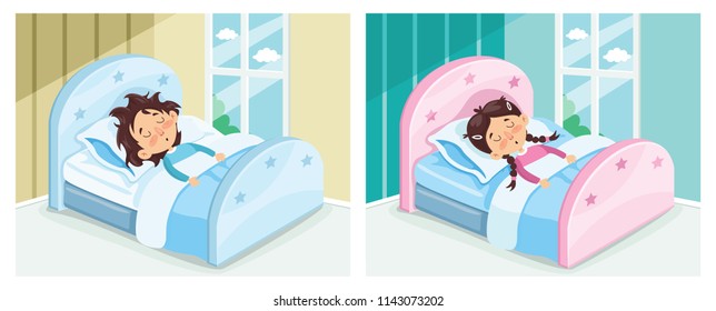 Vector Illustration Of Kid Sleeping