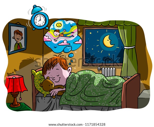 Vector Illustration Kid Sleeping Dreaming Cartoon Stock Vector Royalty