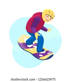 Vector illustration of kid snowboarding. Winter sport.