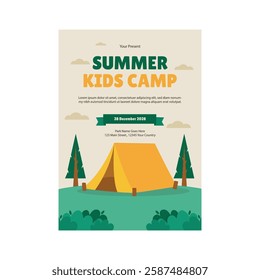 Vector illustration of kid summer camp flyer poster template design
