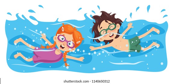 Vector Illustration Of Kid Swimming	