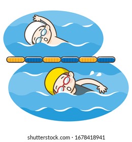 Vector Illustration Of Kid Swimming