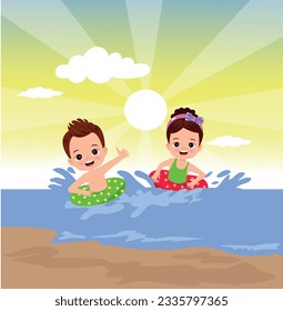 Ilustración Vectorial Del Natación De Niños