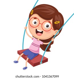 Vector Illustration of Kid Swinging