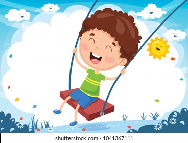 Vector Illustration of Kid Swinging