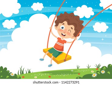Vector Illustration Of Kid Swinging