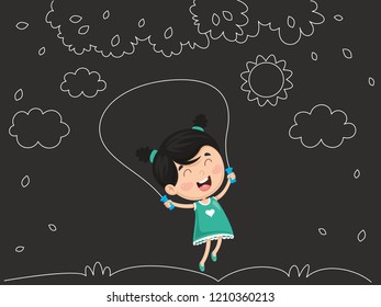 Vector Illustration Of Kid Swinging