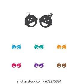 Vector Illustration Of Kid Symbol On Happy Children Icon. Premium Quality Isolated Twins Babies  Element In Trendy Flat Style.
