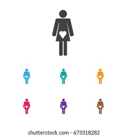 Vector Illustration Of Kid Symbol On Pregnancy Icon. Premium Quality Isolated Pregnant Lady Element In Trendy Flat Style.