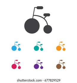 Vector Illustration Of Kid Symbol On Bike Icon. Premium Quality Isolated Tricycle Element In Trendy Flat Style.