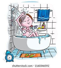Vector illustration, kid taking bath, cartoon concept.