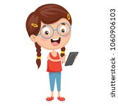 Vector Illustration Of Kid Using Mobile Device
