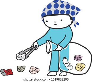 A vector illustration of kid volunteering by cleaning up the park