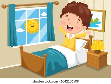 Vector Illustration Of Kid Waking Up