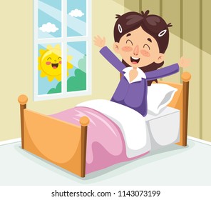Vector Illustration Of Kid Waking Up	