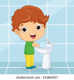 Vector Illustration Of A Kid Washing Hands