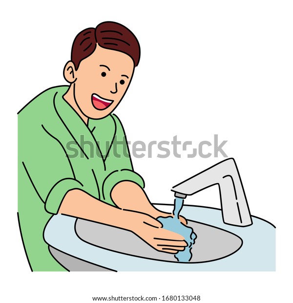 Vector Illustration Kid Washing Hands Isolated Stock Vector (Royalty ...