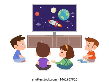 Vector Illustration Of Kid Watching Tv