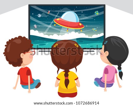 Vector Illustration Of Kid Watching Tv