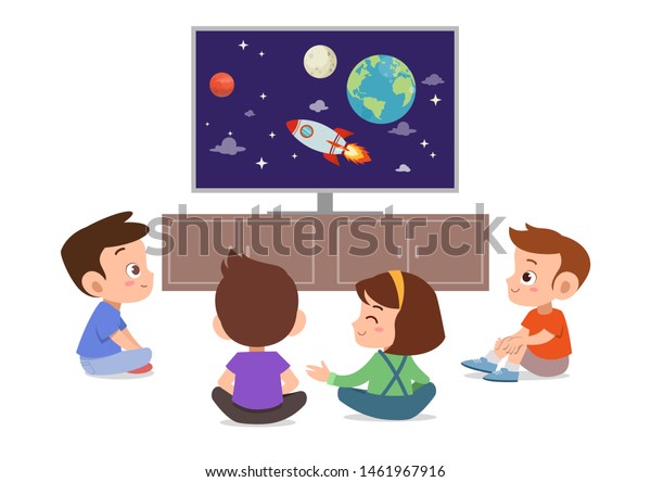 Vector Illustration Kid Watching Tv Stock Vector Royalty Free Shutterstock