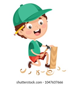 Vector Illustration Of Kid Working