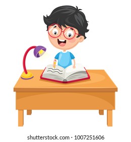 Vector Illustration Of Kid Writing