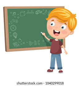 Vector Illustration Of A Kid Writing On Board