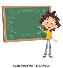 Vector Illustration Of A Kid Writing On Board