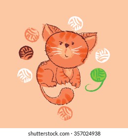 vector illustration of kiddy red toy cat