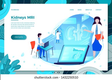 Vector illustration - kidney health hologram help with doctor. Medicine modern bright banner, site template with place for your text.