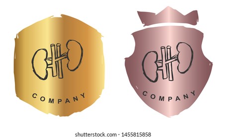 Vector Illustration of Kidney Human Body Parts with Rose Gold and Gold Banner or Background. Graphic Design for Logo and T-shirt.