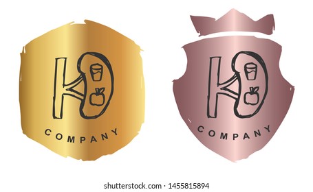Vector Illustration of Kidney Human Body Parts with Rose Gold and Gold Banner or Background. Graphic Design for Logo and T-shirt.