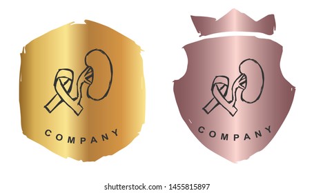 Vector Illustration of Kidney Human Body Parts with Rose Gold and Gold Banner or Background. Graphic Design for Logo and T-shirt.