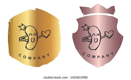 Vector Illustration of Kidney Human Body Parts with Rose Gold and Gold Banner or Background. Graphic Design for Logo and T-shirt.